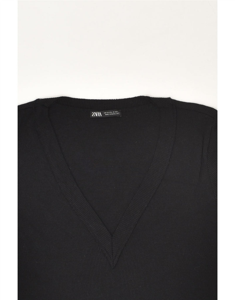 ZARA Womens T-Shirt Top UK 14 Medium Black Cotton | Vintage Zara | Thrift | Second-Hand Zara | Used Clothing | Messina Hembry 