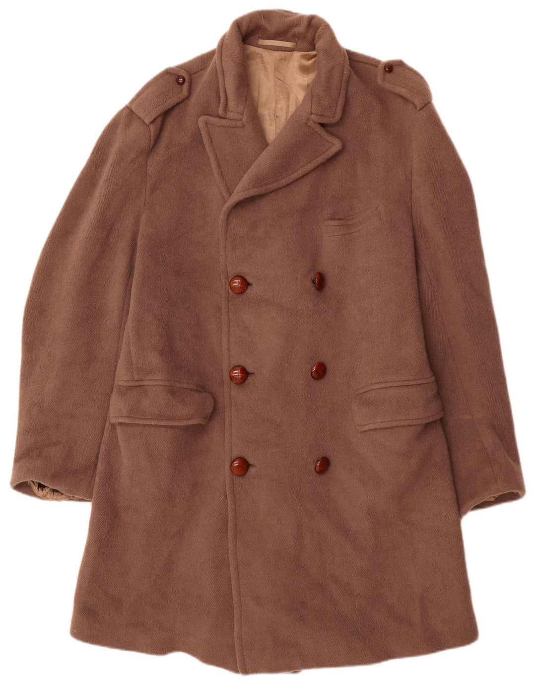 VINTAGE Womens Double Breasted Overcoat UK 16 Large Brown