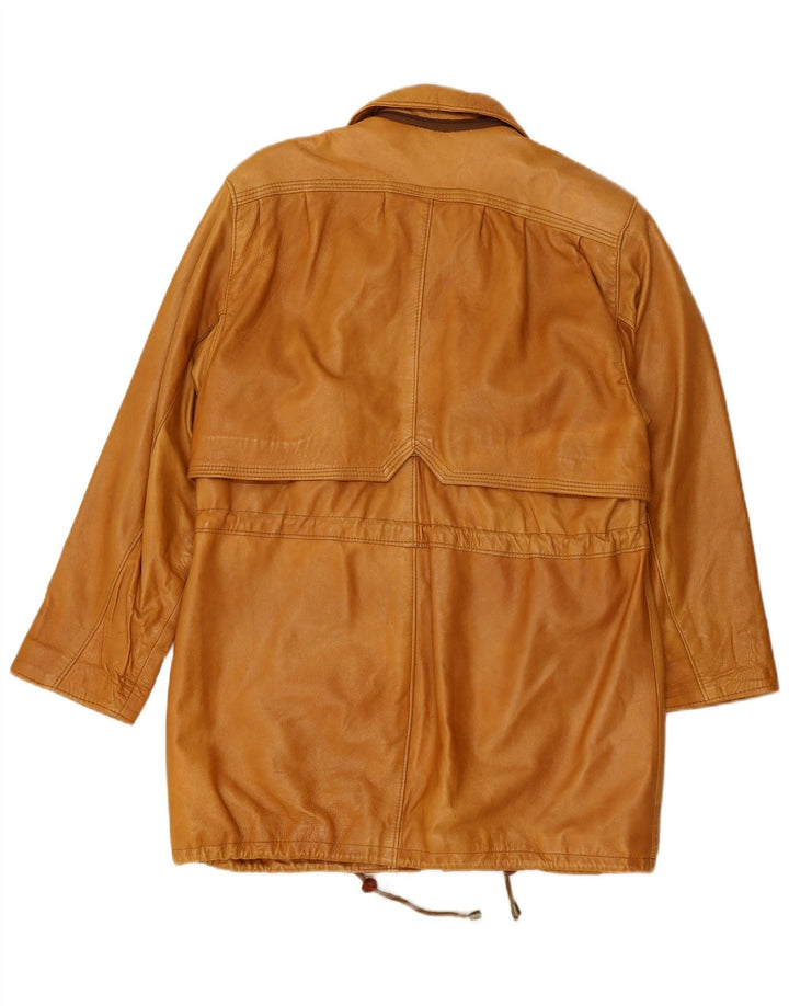 VINTAGE Womens Leather Coat UK 14 Medium Brown Leather