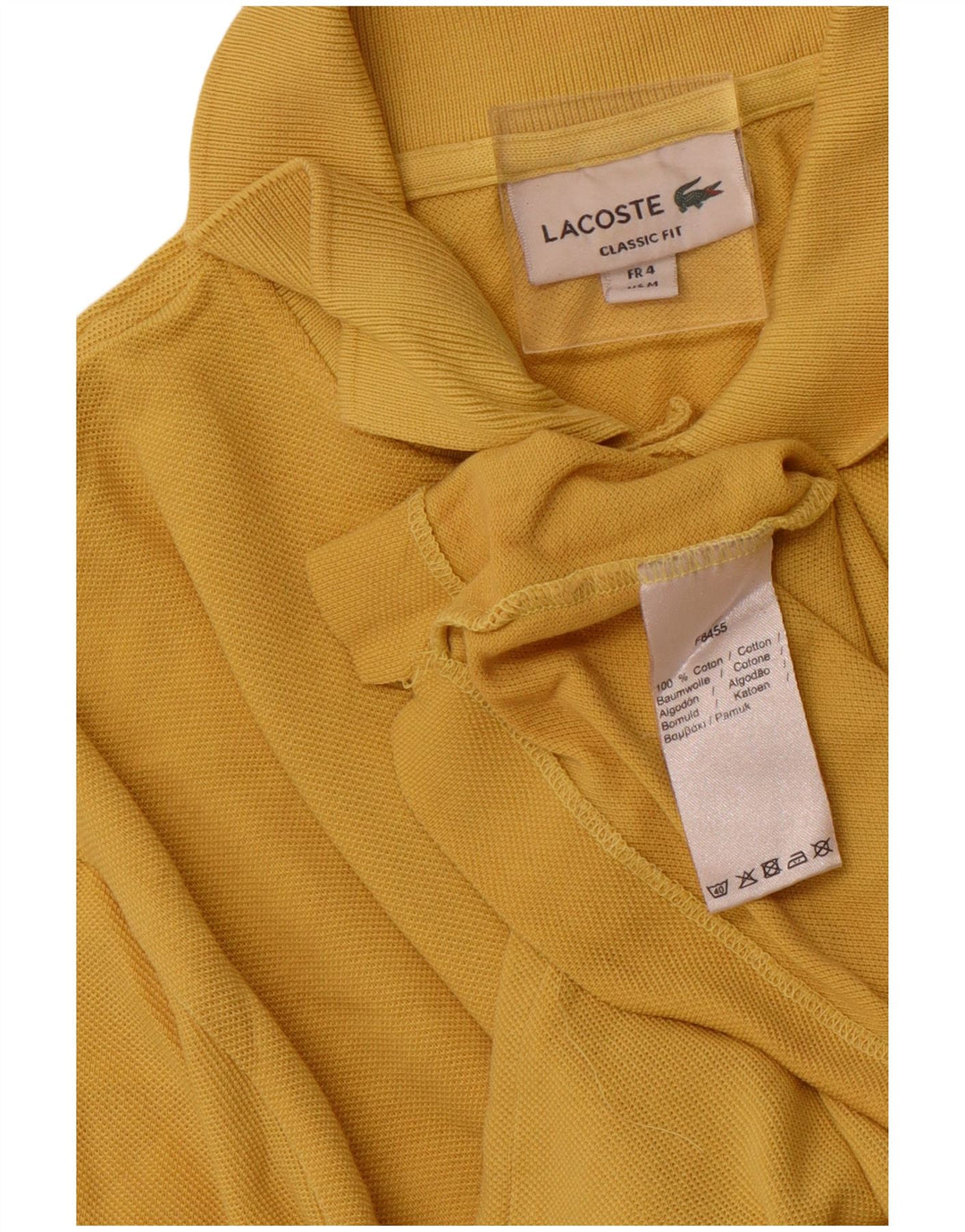 LACOSTE Mens Classic Fit Polo Shirt Size 4 Medium Yellow Cotton