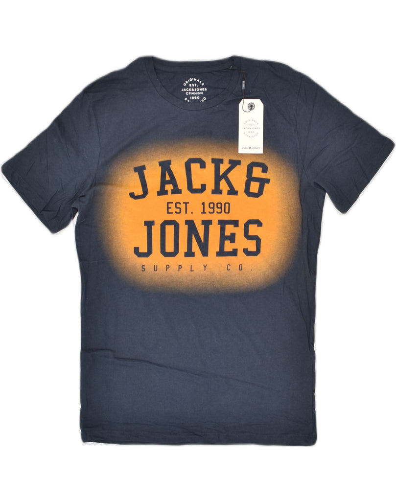 JACK & JONES Mens Originals Graphic T-Shirt Top Medium Navy Blue Cotton | Vintage Jack & Jones | Thrift | Second-Hand Jack & Jones | Used Clothing | Messina Hembry 