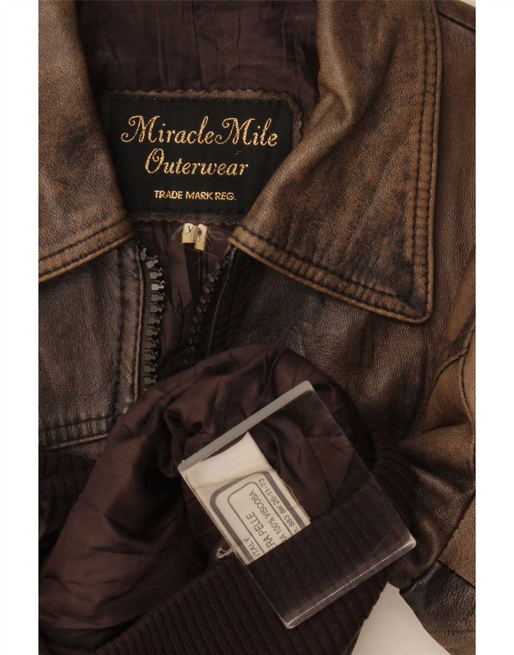 Vintage Womens Leather Jacket UK 6 XS Brown