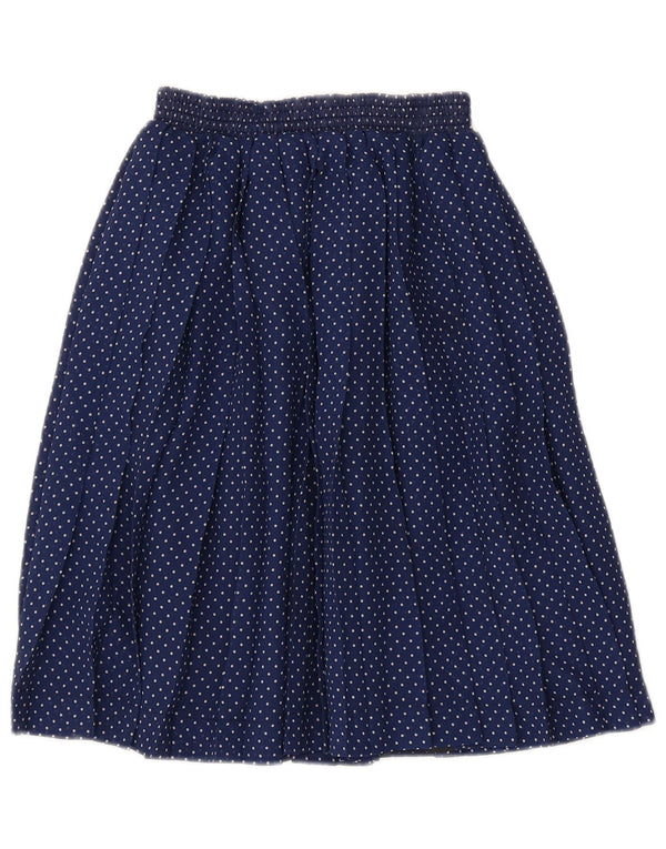Vintage Womens Pleated Skirt W26 Small Navy Blue Polka Dot Polyester