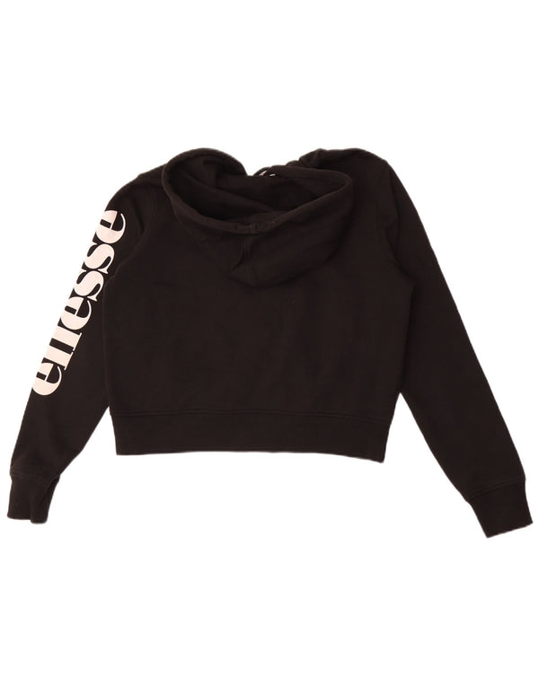 Ellesse Womens Crop Graphic Zip Hoodie Sweater UK 10 Small Black Cotton
