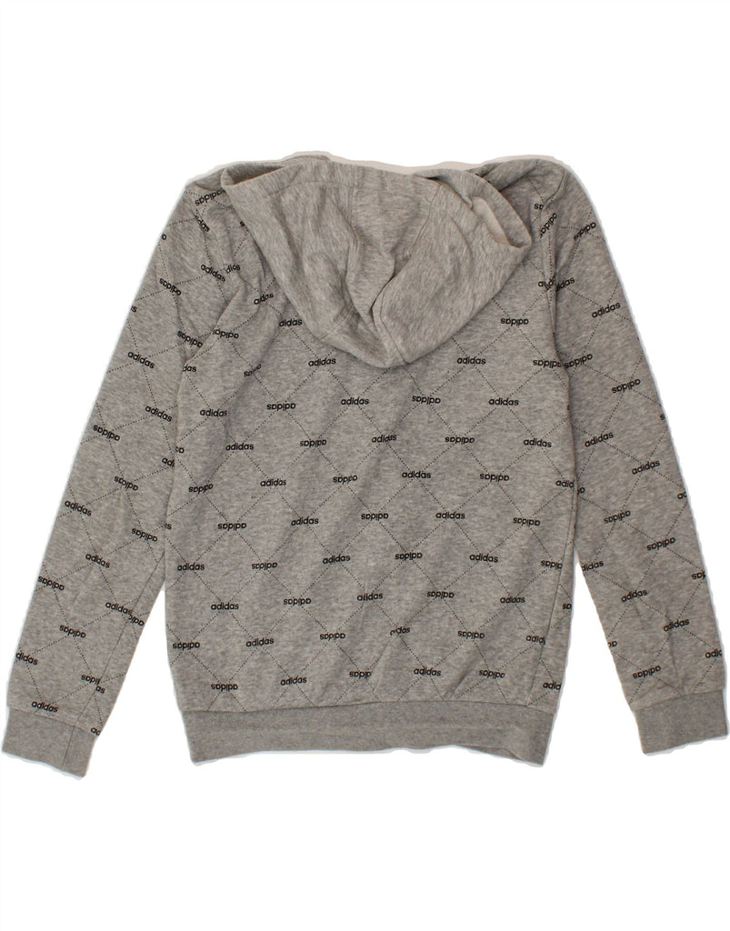ADIDAS Girls Graphic Zip Hoodie Sweater 11-12 Years Grey Geometric Cotton Vintage Adidas and Second-Hand Adidas from Messina Hembry 
