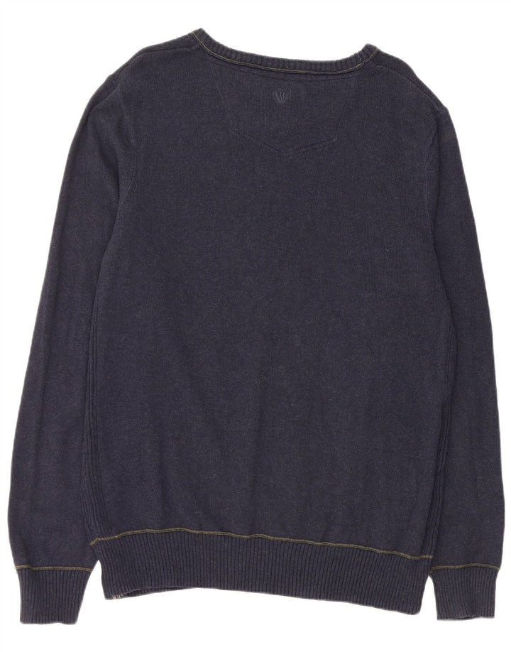 FAT FACE Mens Boat Neck Jumper Sweater Large Navy Blue Cotton