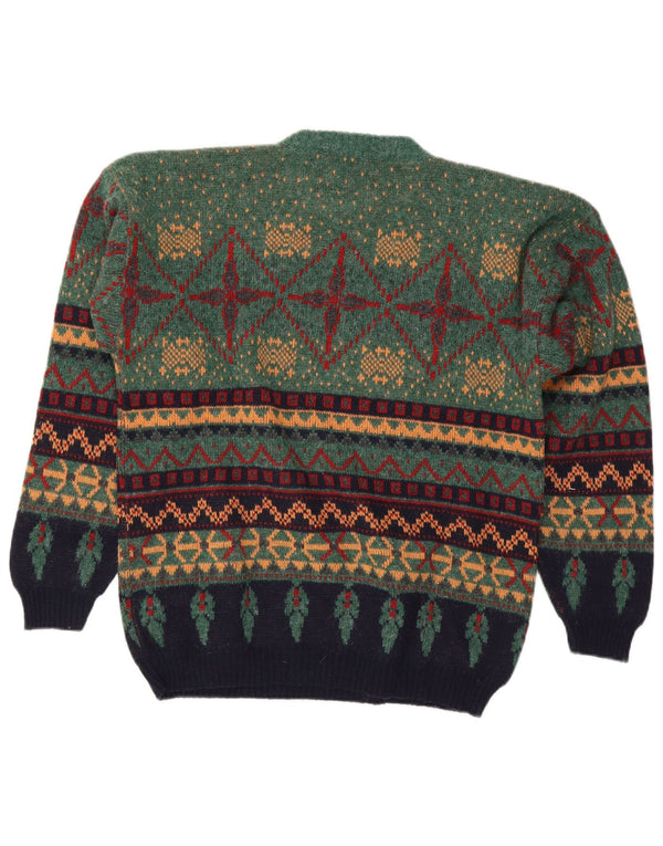 Le Laureat Mens Crew Neck Jumper Sweater XL Green Fair Isle Wool