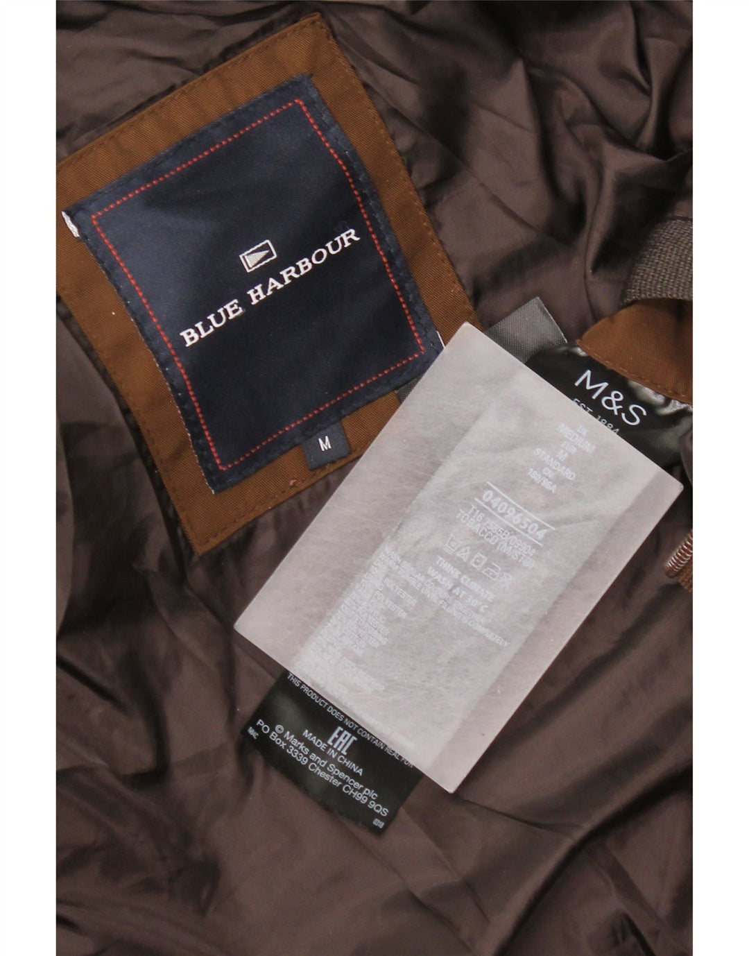 Marks & Spencer Mens Blue Harbour Hooded Padded Jacket UK 38 Medium Brown