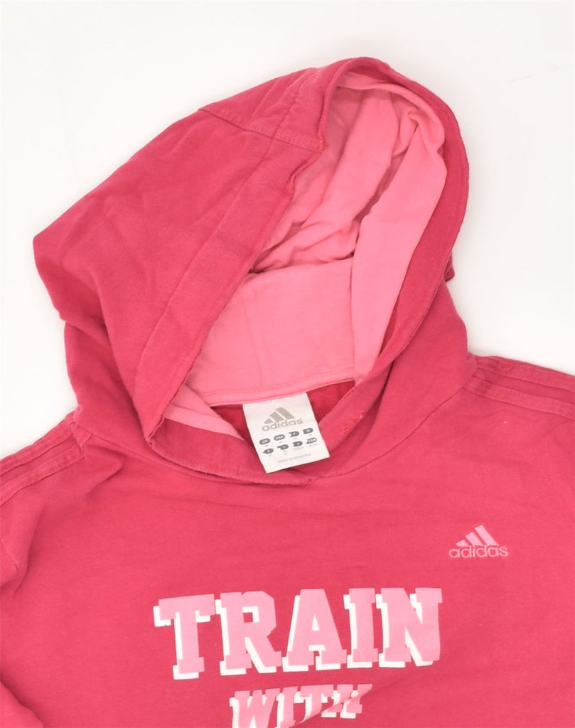 ADIDAS Womens Graphic Hoodie Jumper UK 14 Medium Pink Cotton | Vintage Adidas | Thrift | Second-Hand Adidas | Used Clothing | Messina Hembry 