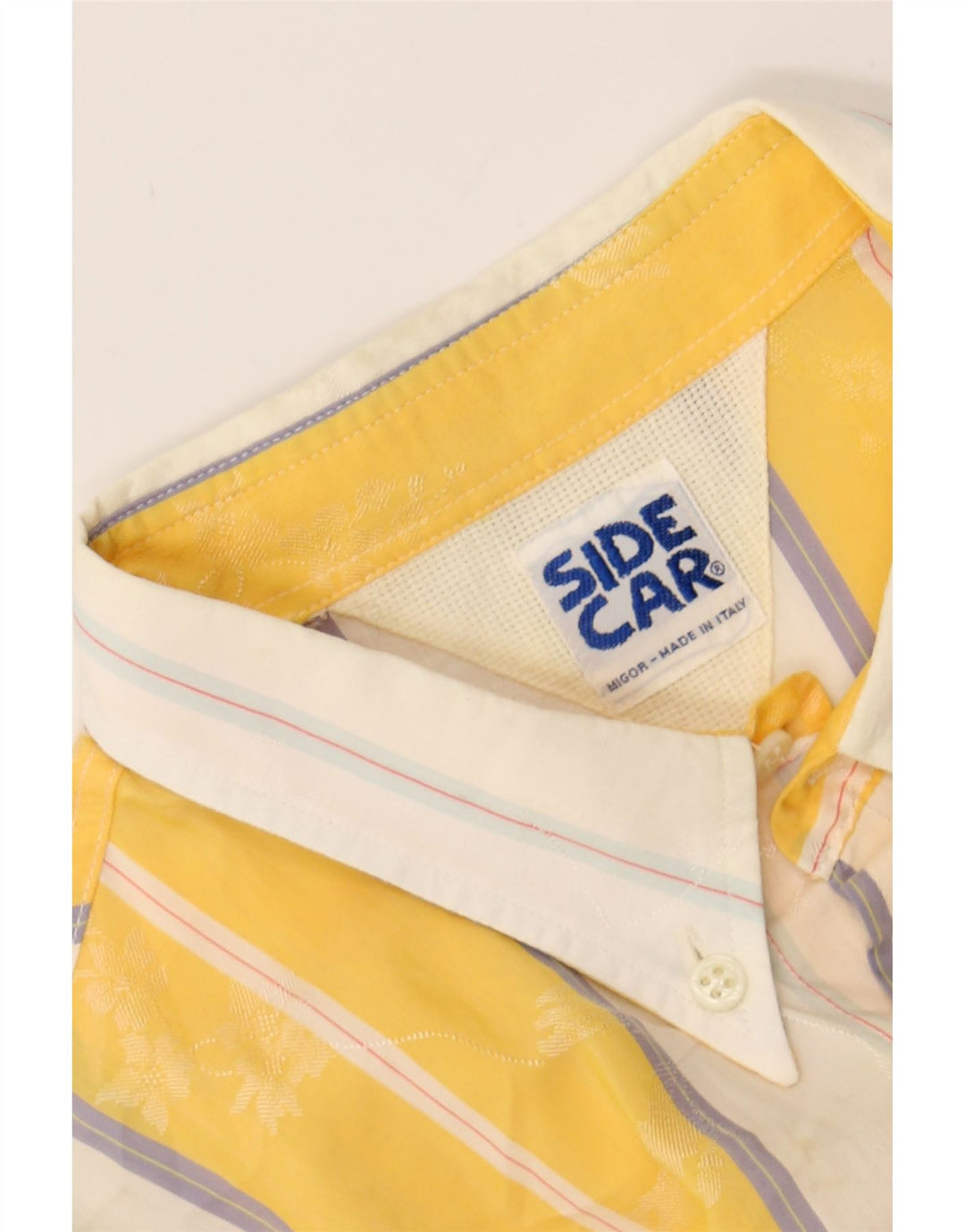 VINTAGE Mens Short Sleeve Shirt Medium Yellow Striped Vintage Vintage and Second-Hand Vintage from Messina Hembry 