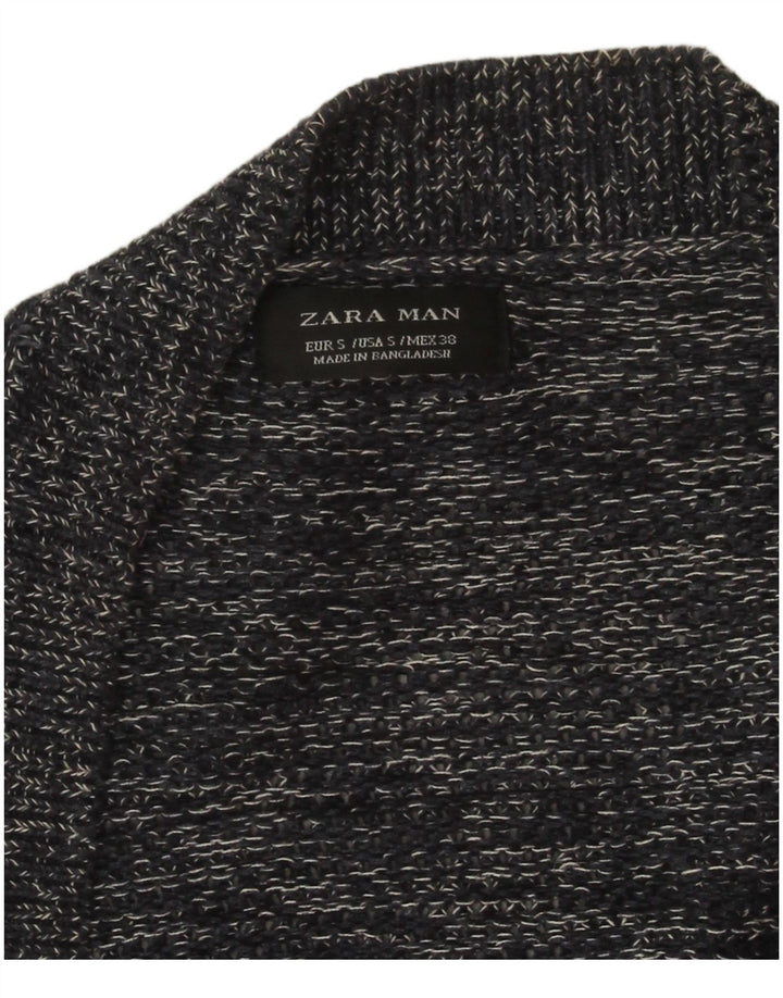 Zara Mens Cardigan Sweater Small Grey Flecked Cotton