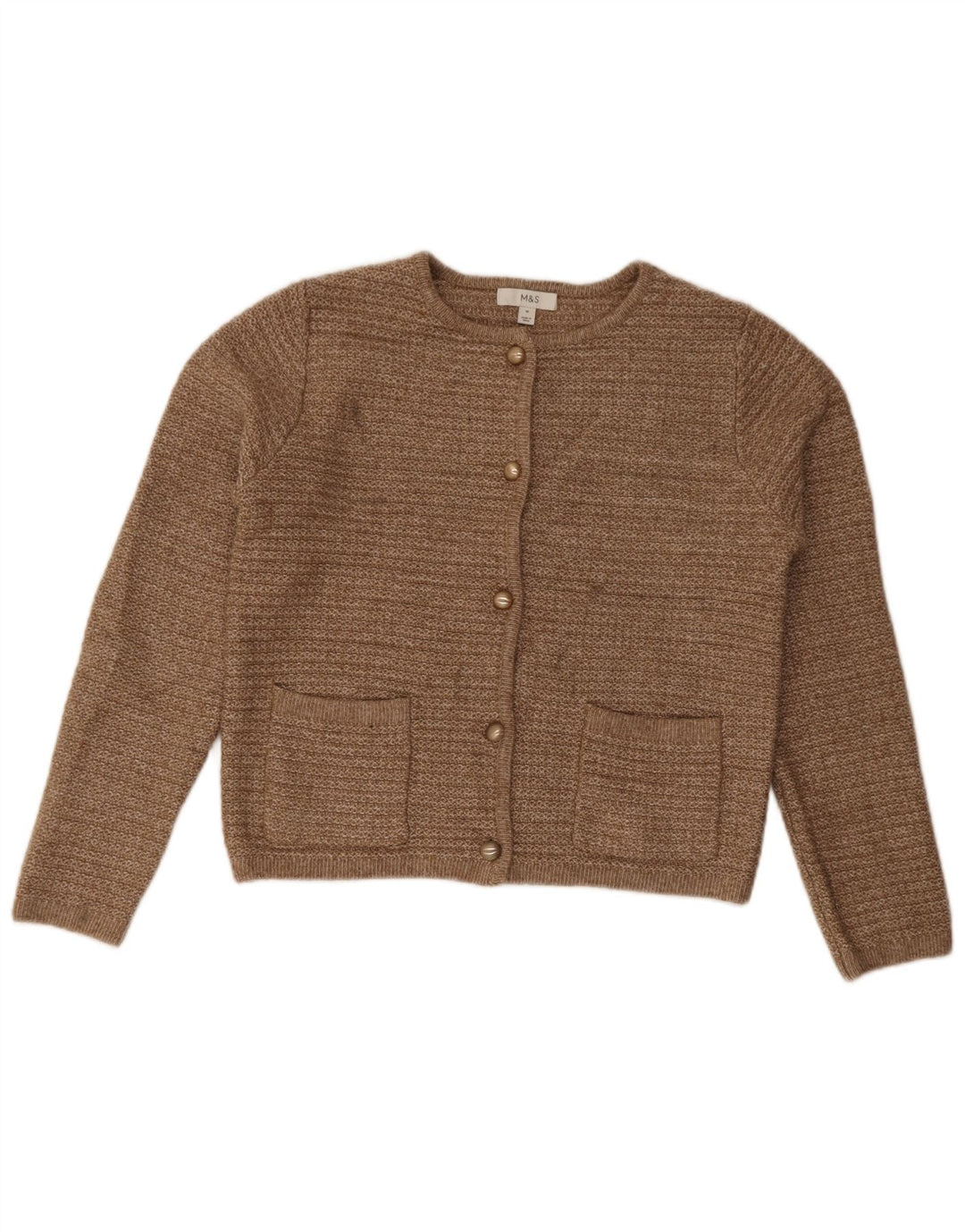 Marks & Spencer Womens Crop Cardigan Sweater UK 14 Medium Brown Polyester