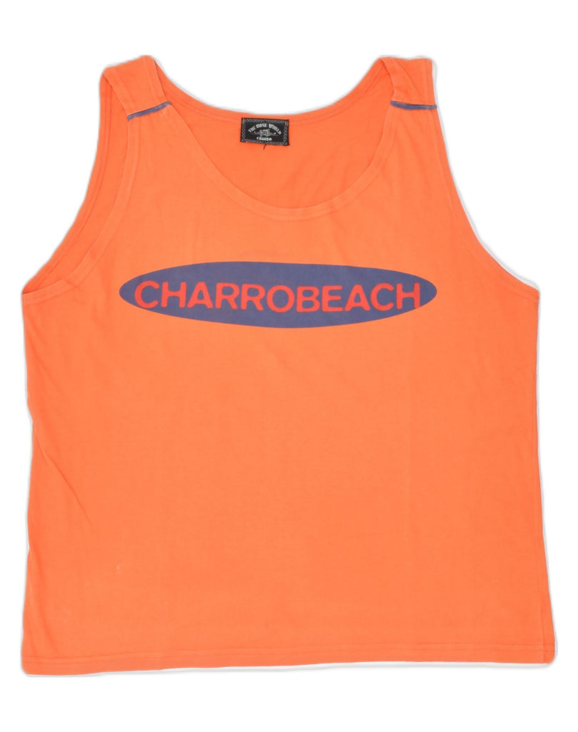 CHARRO Womens Graphic Vest Top UK 16 Large Orange Cotton | Vintage | Thrift | Second-Hand | Used Clothing | Messina Hembry 