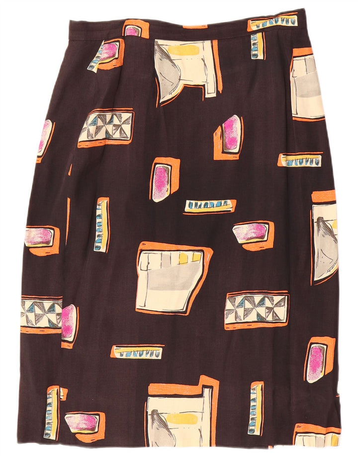 Vintage Womens Straight Skirt W30 Medium Brown Geometric