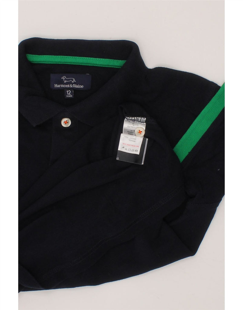 HARMONT & BLAINE Boys Polo Shirt 11-12 Years Navy Blue Animal Print Vintage Harmont & Blaine and Second-Hand Harmont & Blaine from Messina Hembry 