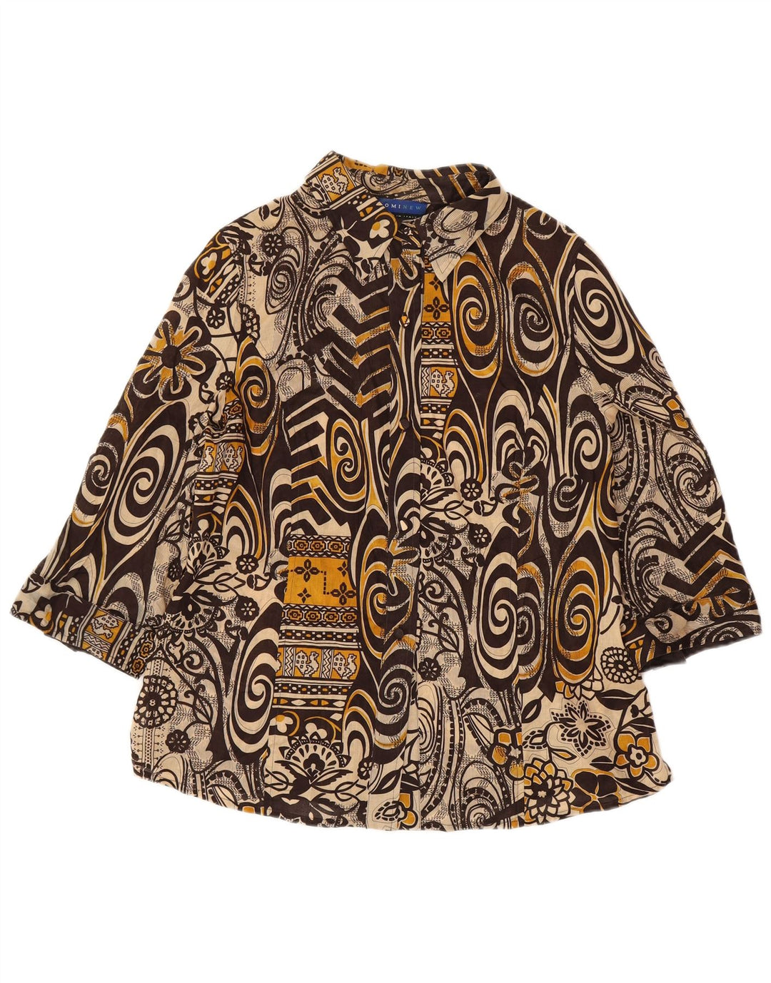 DOMINEW Womens 3/4 Sleeve Shirt Blouse IT 50 XL Brown Floral Cotton