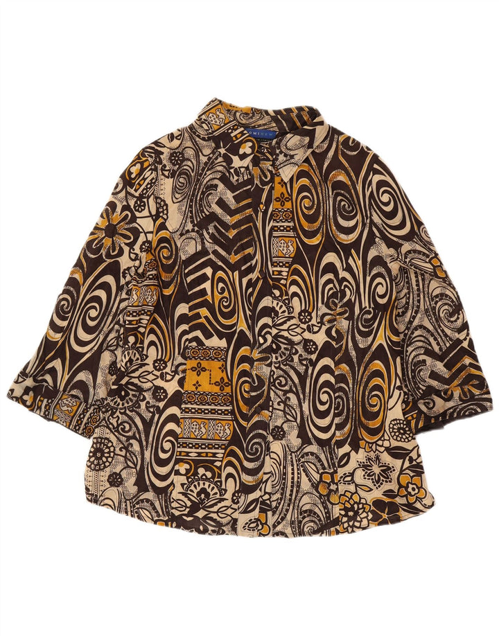 DOMINEW Womens 3/4 Sleeve Shirt Blouse IT 50 XL Brown Floral Cotton