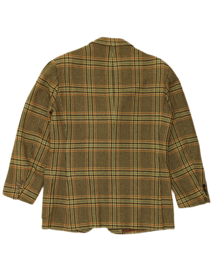 VINTAGE Mens 3 Button Blazer Jacket UK 38 Medium Green Houndstooth