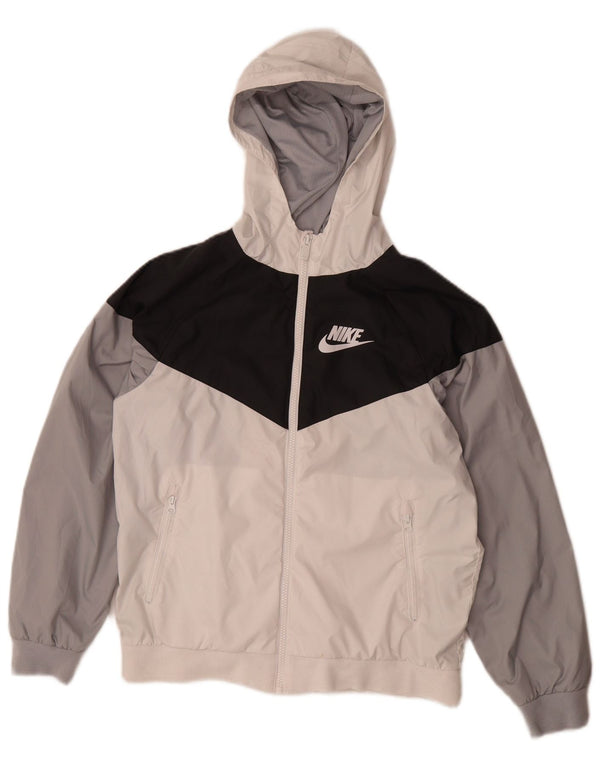 Nike Boys Hooded Rain Jacket 12-13 Years Large White Colourblock Polyester