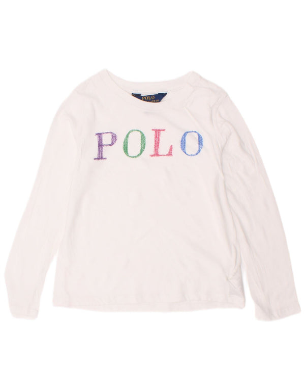 Polo Ralph Lauren Girls Graphic Top Long Sleeve 5-6 Years White Cotton