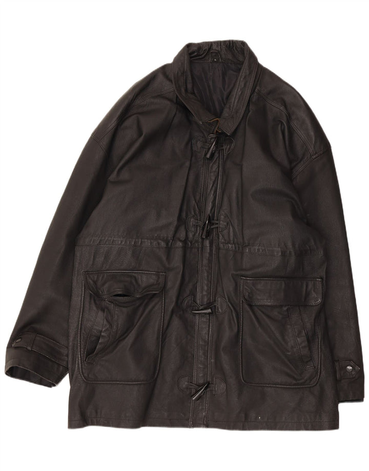 Vintage Mens Duffle Leather Jacket UK 42 XL Black Leather