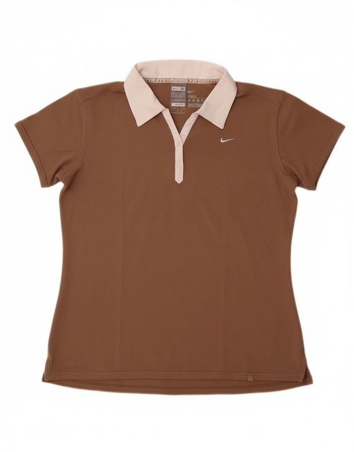 Nike Womens Polo Shirt UK 10/12 Medium Brown Cotton