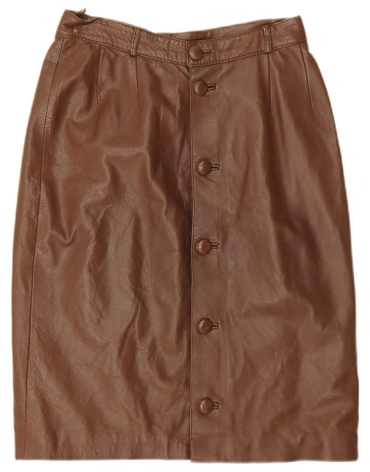 Vintage Womens Leather Skirt W26 Small  Brown Leather