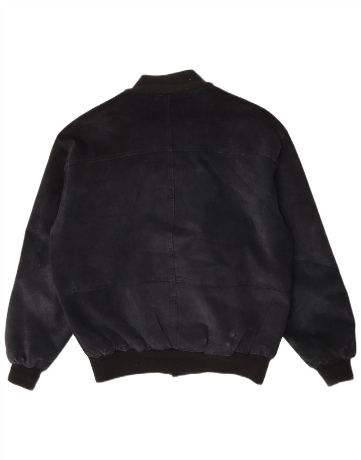 John Monroe Mens Loose Fit Suede Bomber Jacket UK 36 Small Navy Blue