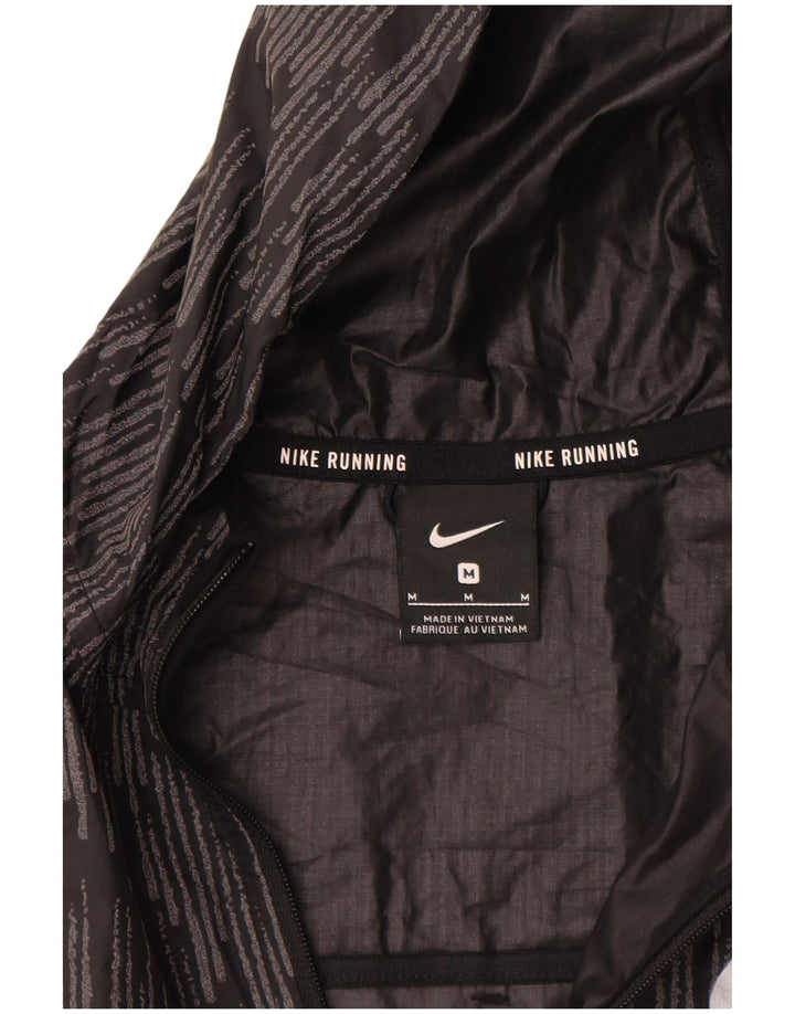 Nike Womens Running Tracksuit Top Jacket UK 14 Medium Black Geometric