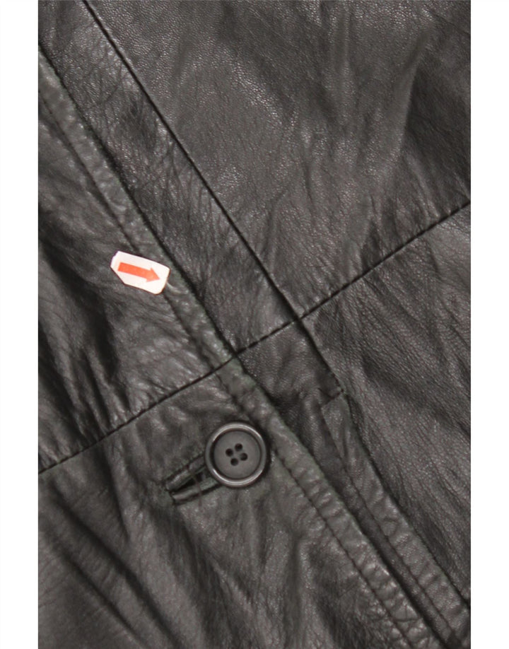 VINTAGE Womens Leather Coat IT 48 XL Black