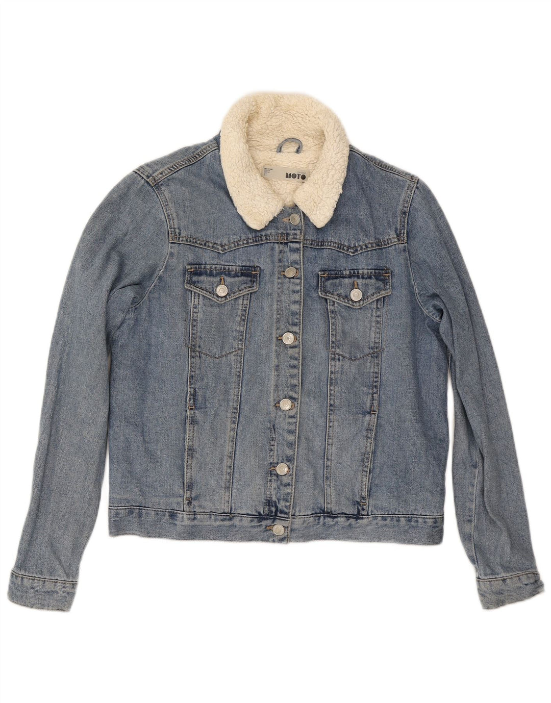 Topshop Womens Sherpa Denim Jacket UK 12 Medium  Blue Cotton
