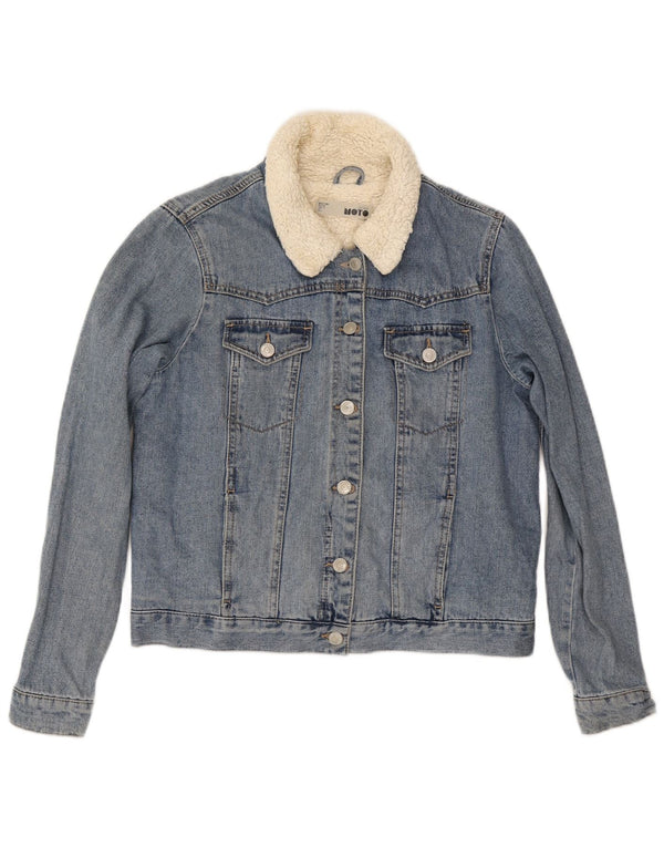 Topshop Womens Sherpa Denim Jacket UK 12 Medium  Blue Cotton