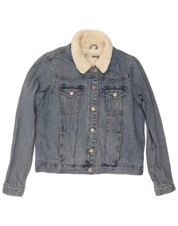 Topshop Womens Sherpa Denim Jacket UK 12 Medium  Blue Cotton