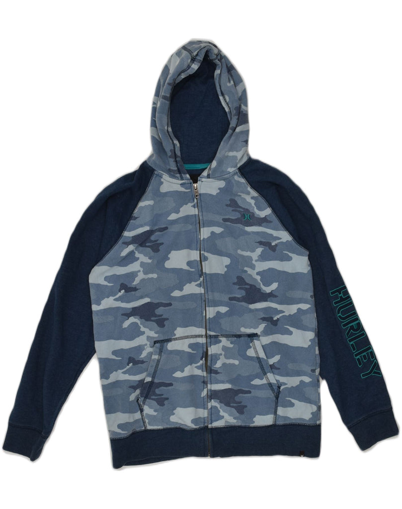 HURLEY Boys Graphic Zip Hoodie Sweater 14-15 Years XL Blue Camouflage | Vintage Hurley | Thrift | Second-Hand Hurley | Used Clothing | Messina Hembry 