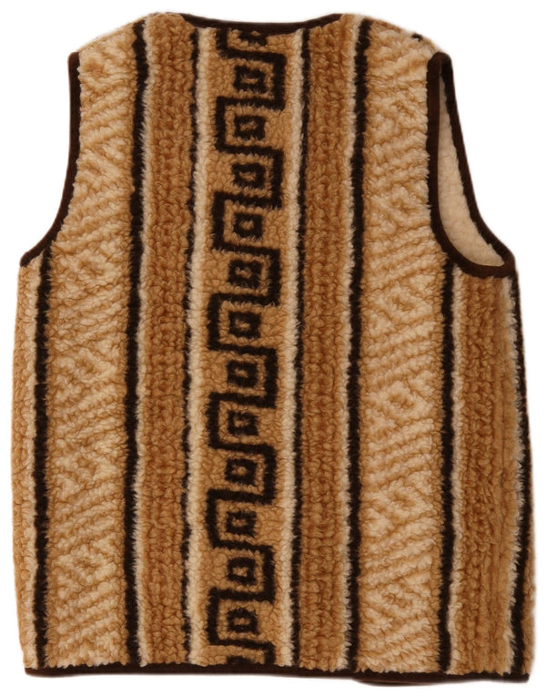 Vintage Mens Sherpa Open Gilet UK 38 Medium Beige Geometric Wool