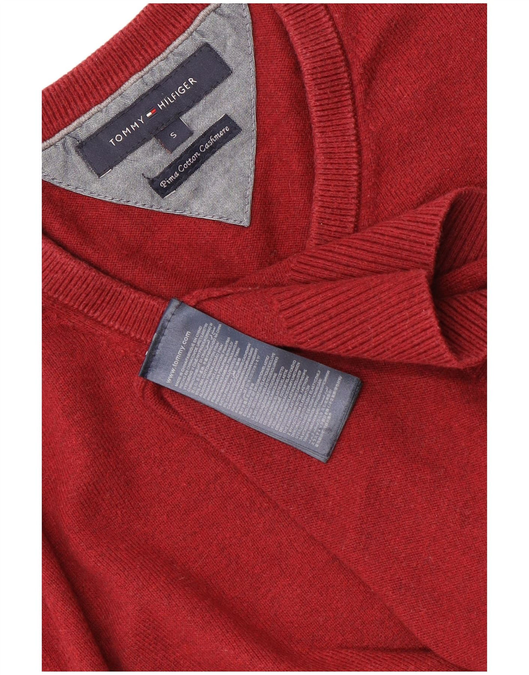 Tommy Hilfiger Mens V-Neck Jumper Sweater Small Red Cotton