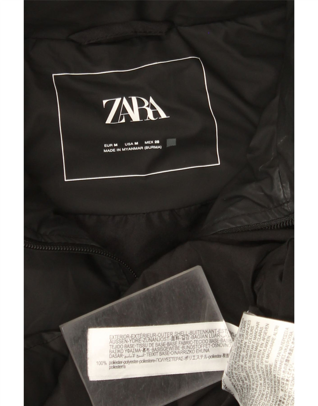 Zara Womens Hooded Sleeveless Padded Coat UK 14 Medium Black Polyester