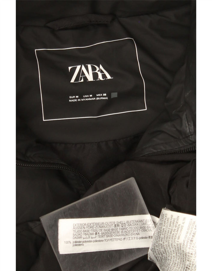 Zara Womens Hooded Sleeveless Padded Coat UK 14 Medium Black Polyester