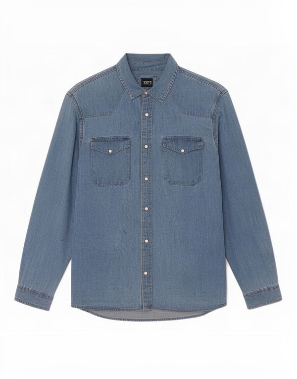 Zara Mens Relaxed Fit Denim Shirt Large Blue Cotton