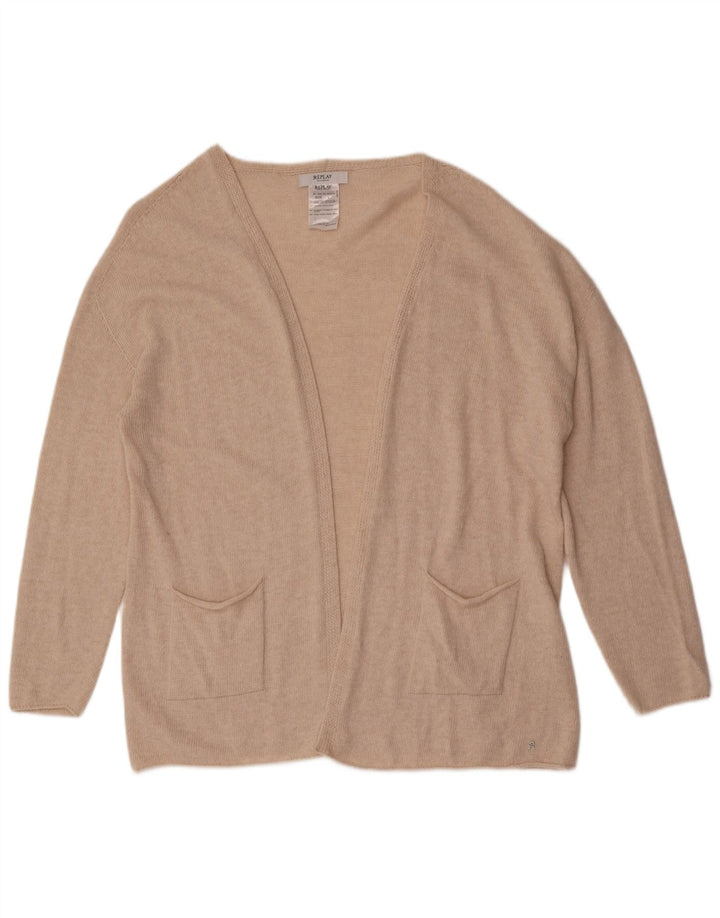 Replay Womens Open Cardigan Sweater UK 16 Large Off White Wool