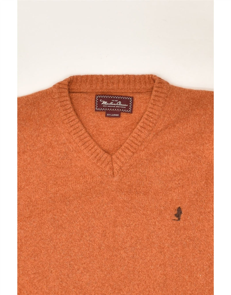 MARLBORO CLASSICS Mens V-Neck Jumper Sweater 2XL Orange Wool | Vintage Marlboro Classics | Thrift | Second-Hand Marlboro Classics | Used Clothing | Messina Hembry 