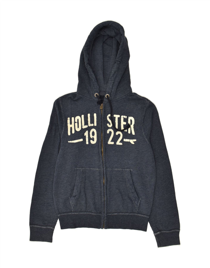 HOLLISTER Womens Graphic Zip Hoodie Sweater UK 10 Small Navy Blue Cotton | Vintage Hollister | Thrift | Second-Hand Hollister | Used Clothing | Messina Hembry 