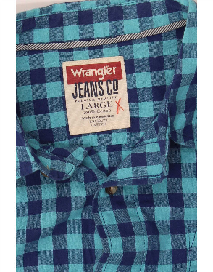 Wrangler Mens Shirt Large Blue Gingham Cotton