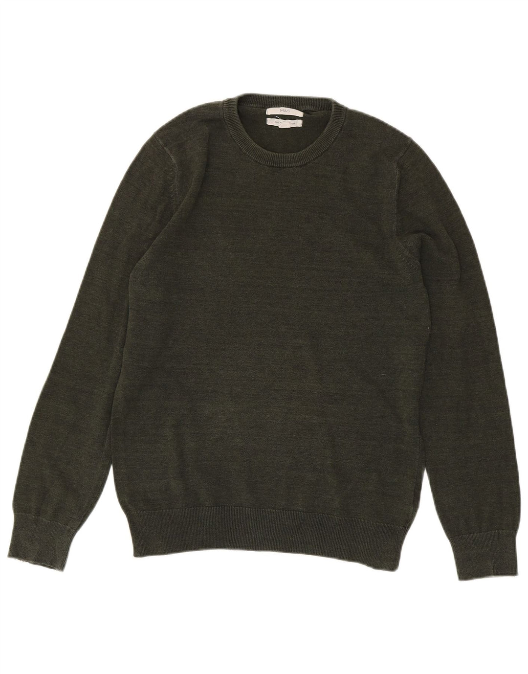 Marks & Spencer Mens Crew Neck Jumper Sweater Small Khaki Cotton