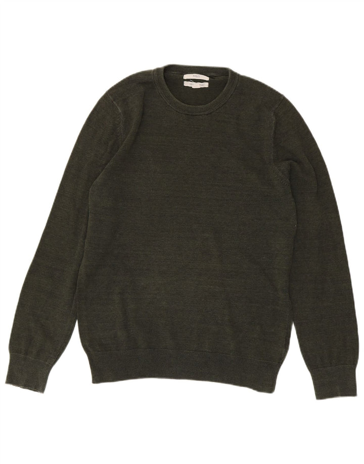 Marks & Spencer Mens Crew Neck Jumper Sweater Small Khaki Cotton