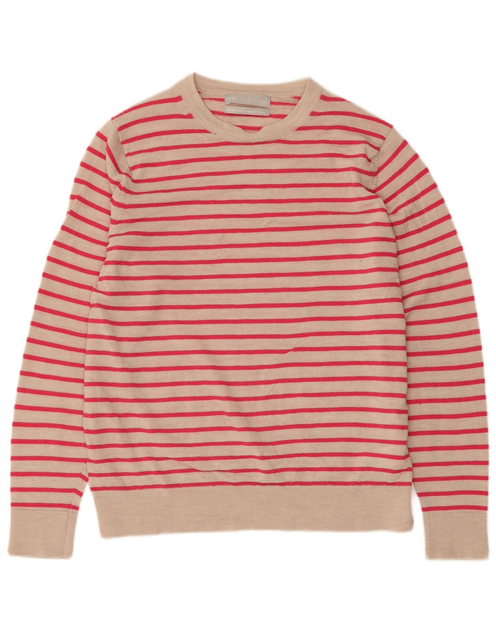 Marks & Spencer Womens Crew Neck Jumper Sweater UK 14 Medium Beige Striped