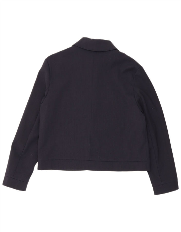 MARKS & SPENCER Womens Autograph Bomber Jacket UK 12 Medium Navy Blue Wool