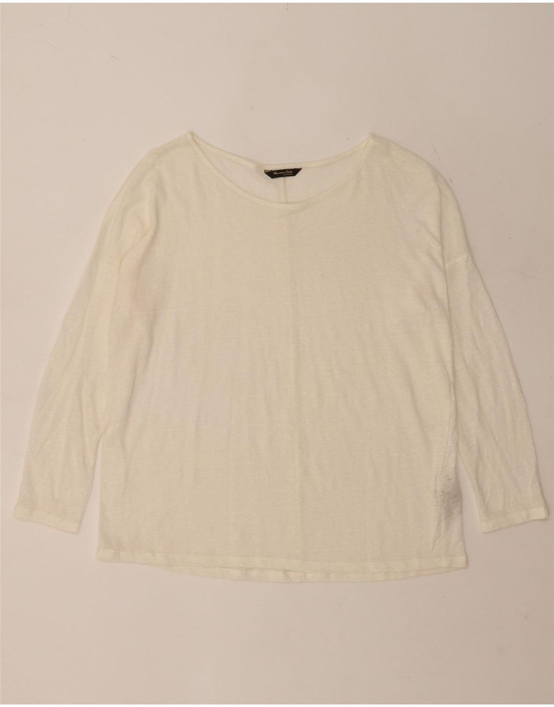 Massimo Dutti Womens Top Long Sleeve UK 16 Large Off White Linen