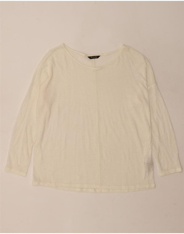 Massimo Dutti Womens Top Long Sleeve UK 16 Large Off White Linen