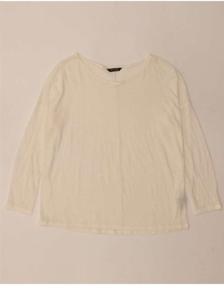 Massimo Dutti Womens Top Long Sleeve UK 16 Large Off White Linen